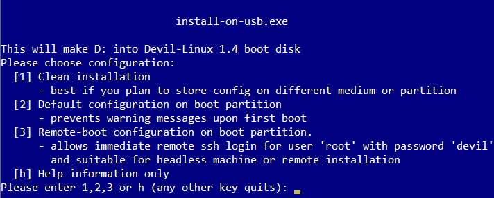 Devil-Linux install-on-usb.exe example screen
